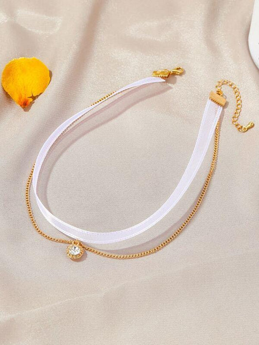 Rhinestone Charm Layered Necklace for Women