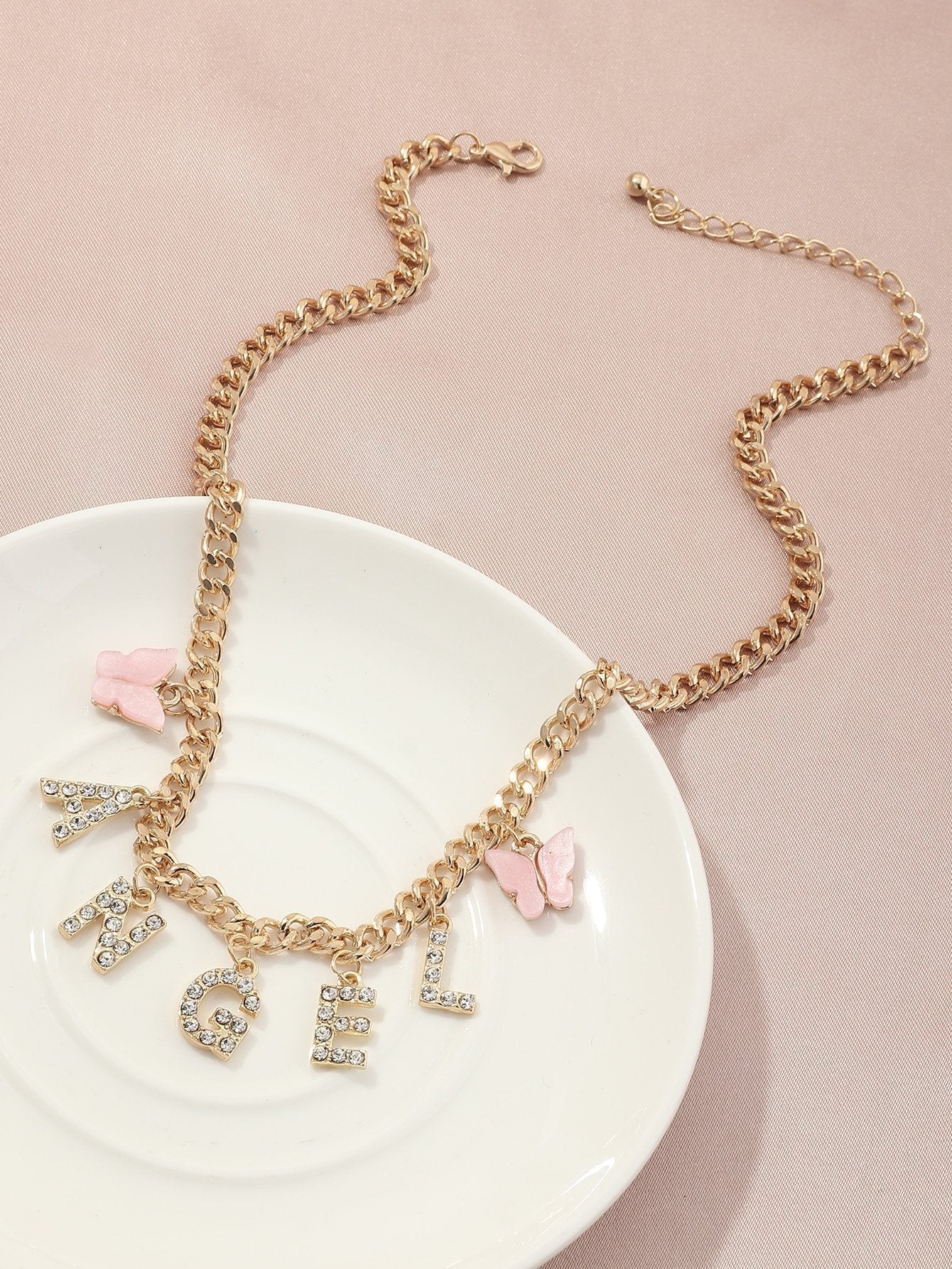 Rhinestone Letter Charm Necklace for Women