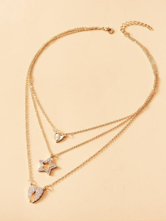 Rhinestone Star Layered Necklace for Women