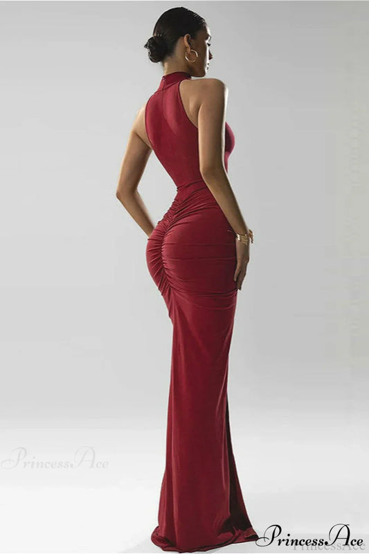 Ruched Sleeveless Back Zip Party Dress