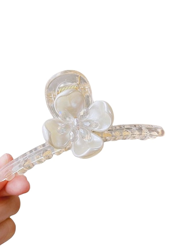 Hair Claw Clips with Shell-based Imitation Pearl Flowers French Plastic Claw Clip Stylish Hair Claw Non Slip Hair Clip Clamps Styling Accessories for Women Girls for Women