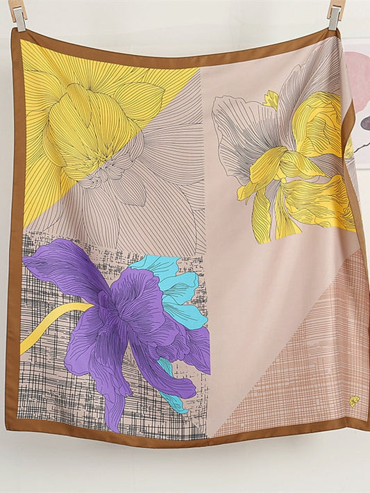 110X110cm Square Silk Scarf Women Simple Print Scarves Satin Shawl Hair Wrap Hijab Female Headband Bandana Flower Neckerchief for Women