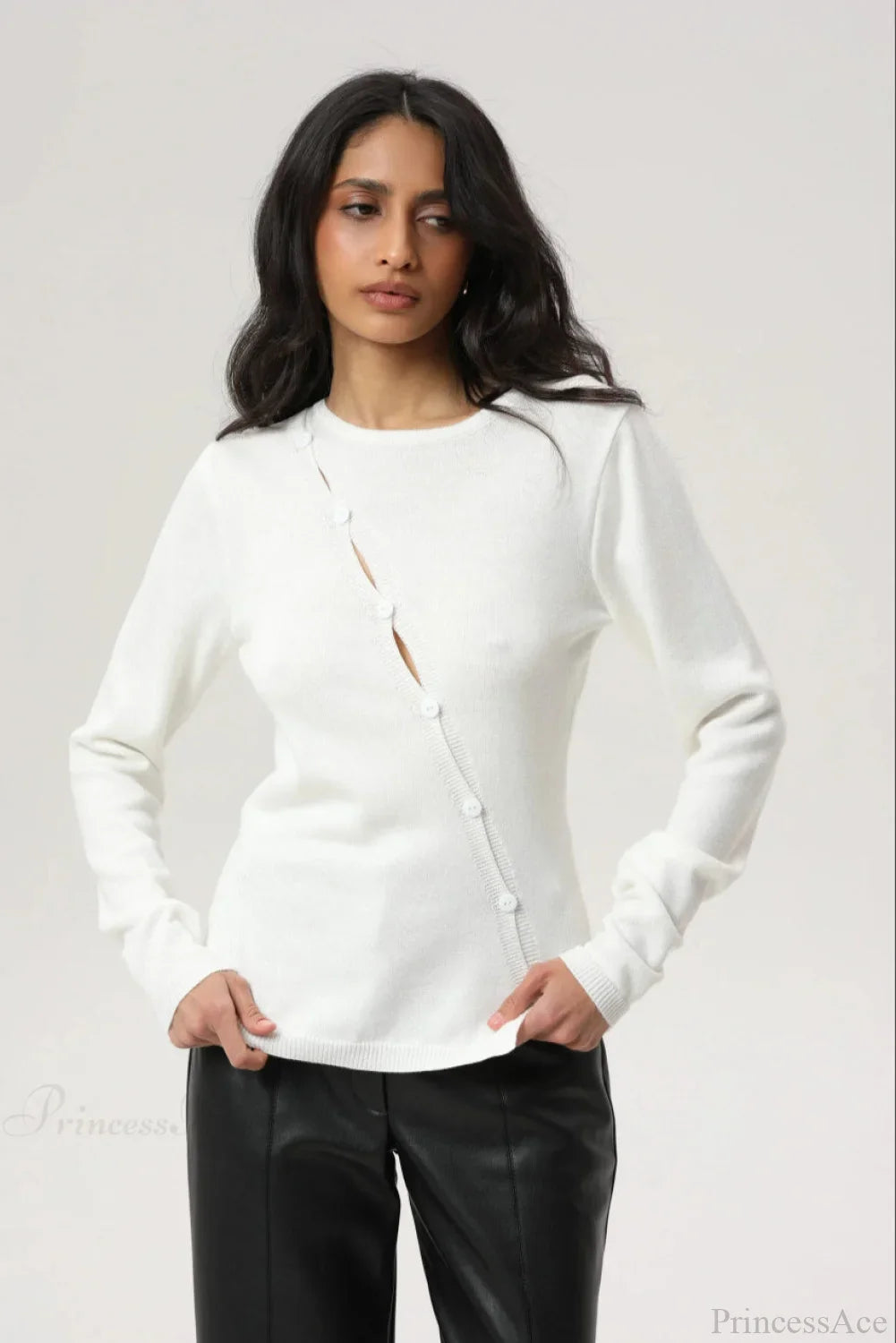 Sexy Irregular Crew Neck Long Sleeve Knit Sweater
