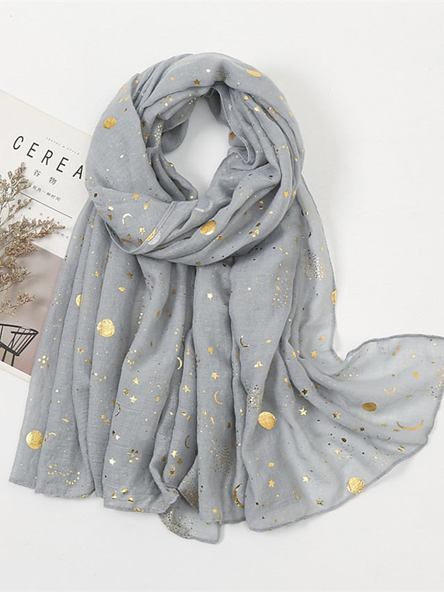 Plain Bronzing Gold Star Sky Viscose Shawl Scarf Lady Soft Shimmer Long Muslim Hijab 180*80Cm for Women