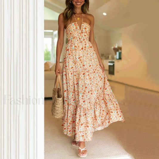 Spaghetti Strap V-neck Floral Dress