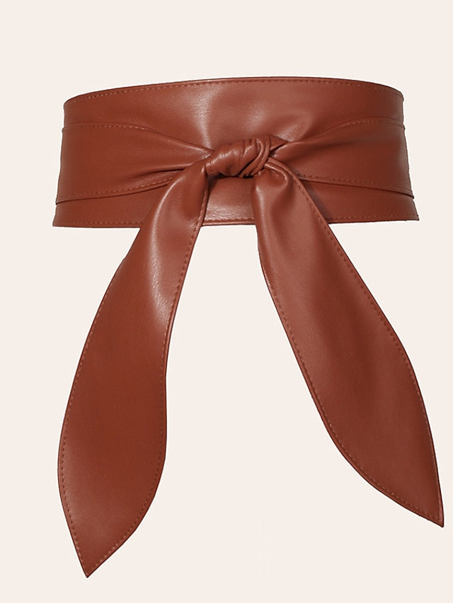 Corset Belt PU Leather Buckle Free Knot Decor Casual Classic Party Daily Black Coffee for Women