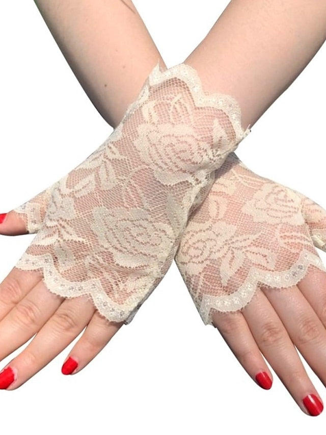 Women's Fingerless Gloves Lace Gloves Wedding Party Evening Gift Polyester Simple Bridal Gloves Sexy 1 Pair