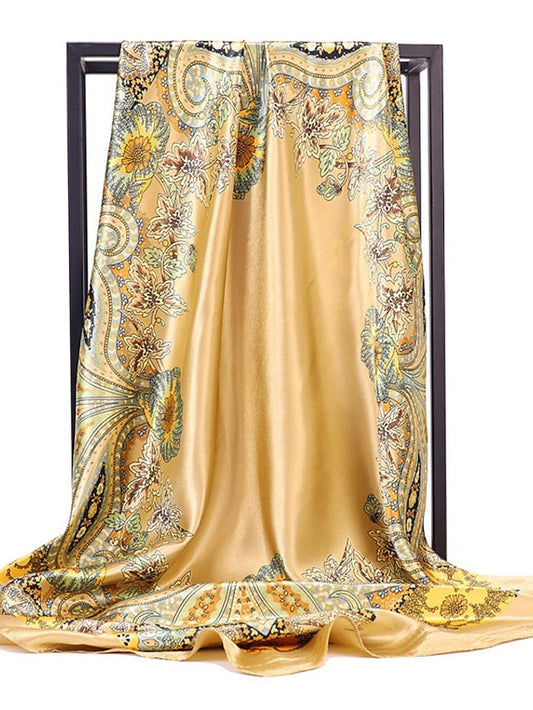 New Fashion Women Silk Scarf Square Holiday Print Head Scarfs Female Satin Hijab Scarves Shawl Wrap Lady Headband Foulard for Women