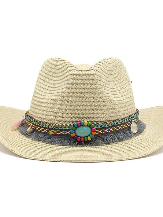 1pcs Elegant Tassel Beach Hats For Women Holiday Hats Ladies Sun Hat Summer Straw Hats Foldable Travel Couple Cowboy Visor Hat for Women