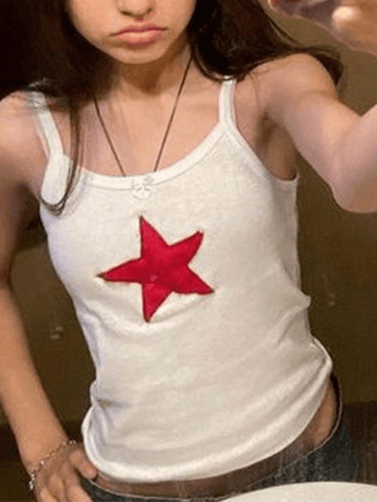 Star Embroidered White Cami Top