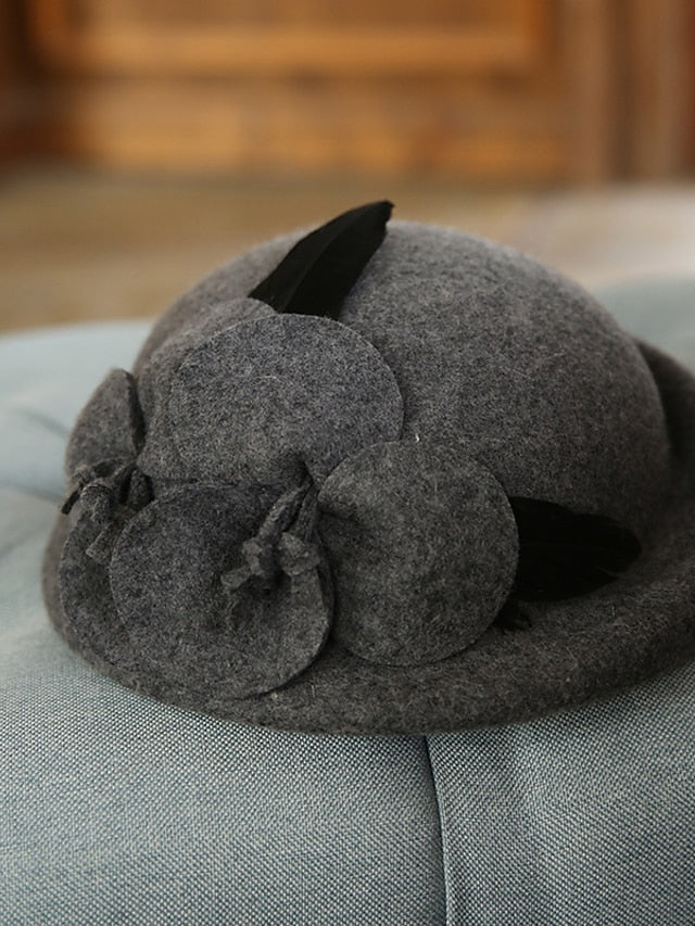 Hat Beret Hat Bucket Hat Black Gray Wedding Party Street Flower Flower Pure Color Warm Breathable for Women