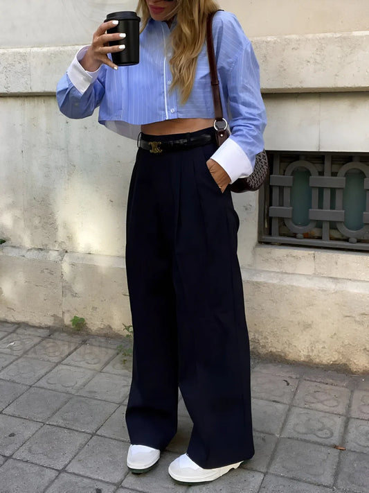 Striped Cropped Graceful Patchwork Shirt