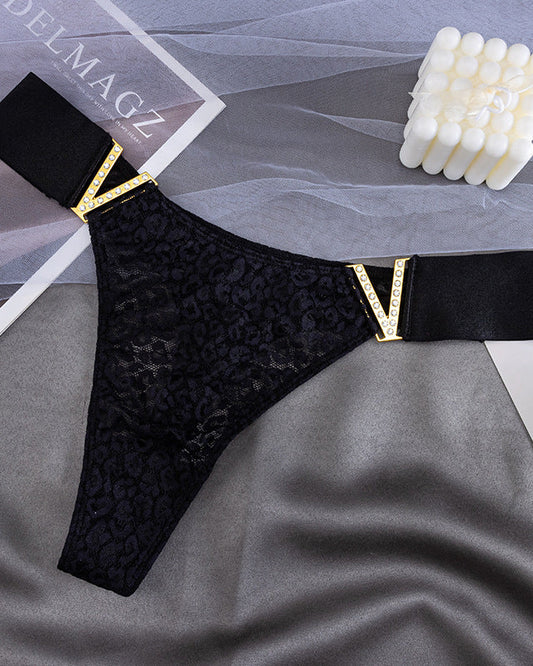 V-Neck Rhinestone Lace Panties