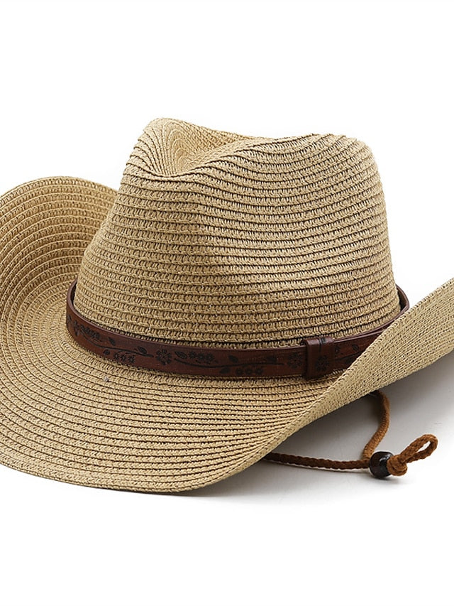 Summer Outdoor Men Women Western Cowboy Straw Hats Curled Brim Breathable Holiday Beach Jazz Cap Fishing Sun Protection Hat for Women