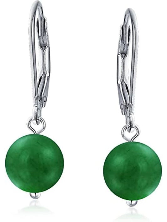 Simple Basic Gemstone Round 8MM Bead Ball Drop Dangle Earrings For Women Teen Secure Hinge Lever back .925 Sterling Silver Birthstones More Colors for Women