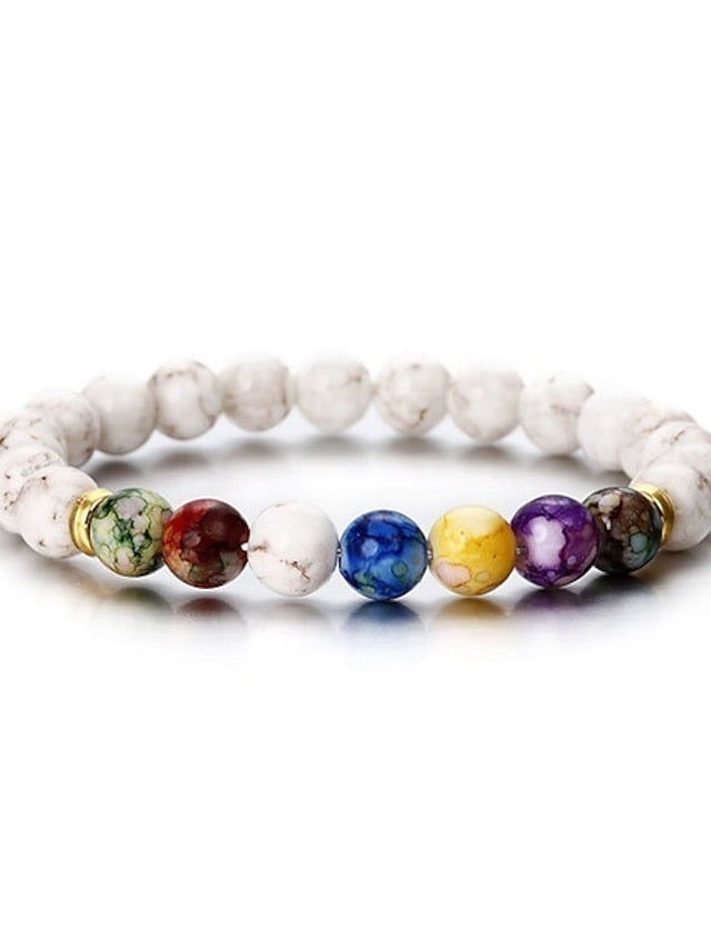 hot selling natural volcanic stone colorful seven chakra bracelet agate stone beads bracelet for Women