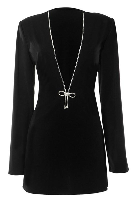 Vestido mini con escote en V y diamantes Thera