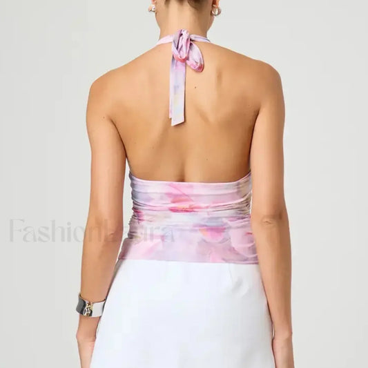 Tie-Dye Halter Backless Crop Top
