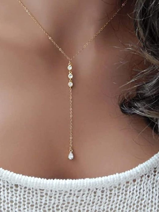 1 PC Necklace for Women Dainty Gold Long Necklaces 14k Gold Plated Heart Pearl CZ Teardrop Pendant Necklace Simple Gold Drop Necklace Trendy Y Necklace Fashion Gold Jewelry for Women Girls for Women