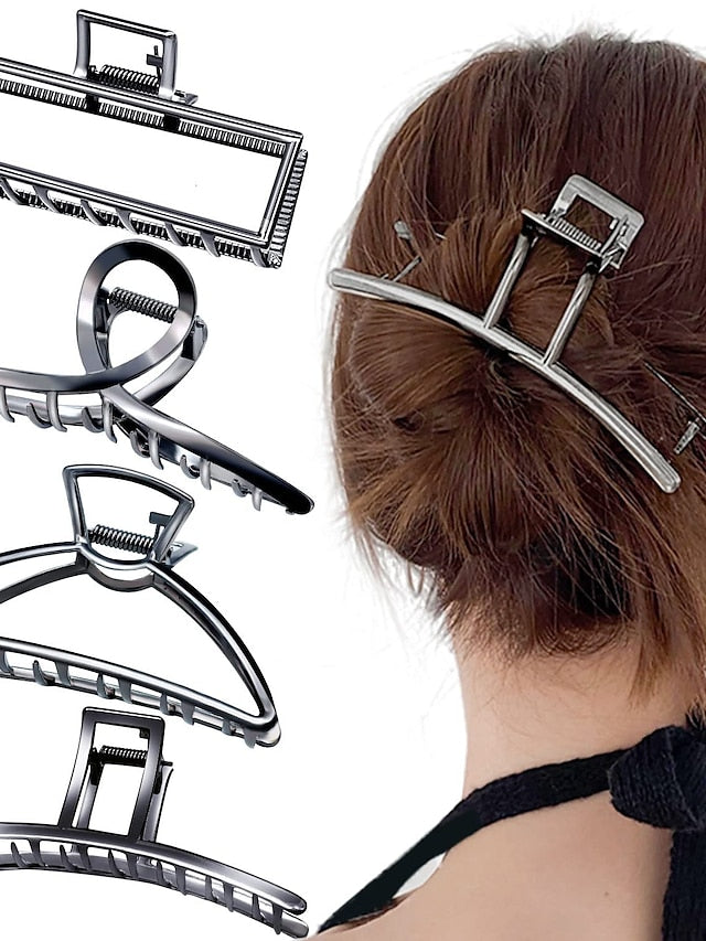 Hair Claw Clips Large Metal Hair Clips for Thick Thin Hair Clip Big Jaw Clips for Hair Butterfly Hair Clips4 Pack Long Hair Clips for Women (Metallic Black and Gold) for Women