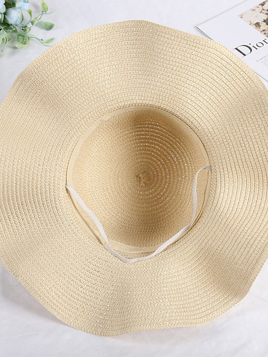 Hat Straw Hat Pink Khaki Beige Lawn Festival Braided Bow Print Ribbon bow Portable Windproof Breathable for Women