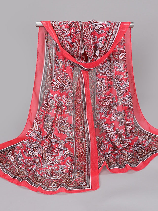 Spring And Summer New Waist Drum Flower Printed Chiffon Long Silk Scarf for Women