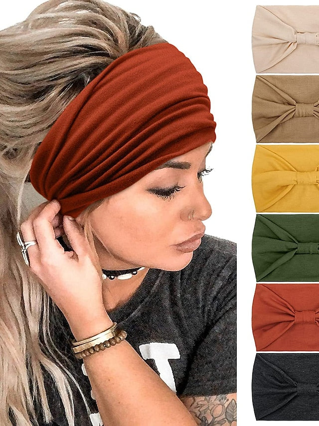 6 Pcs Wide Headbands for Women Boho Bandeau Head Bands Workout Head Wraps Stretch No Slip Hair Wraps Solid Jersey Cotton Headband for Women