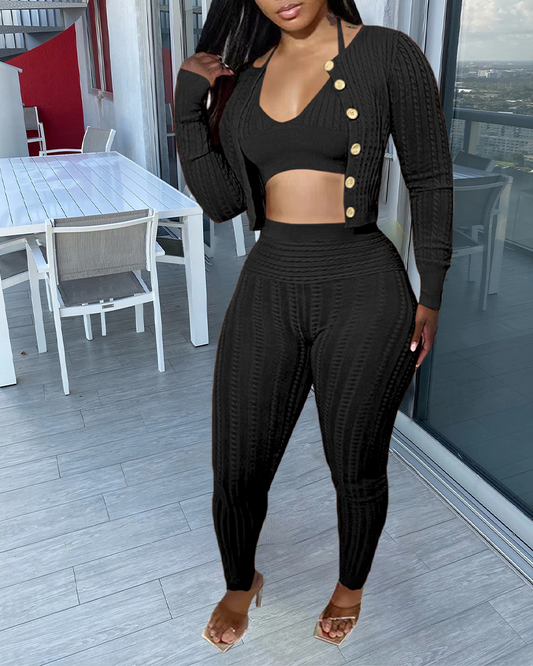 Knitted Cardigan Sweater Set