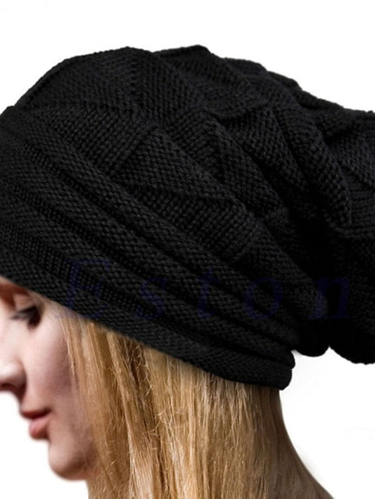 Hat Beanie / Slouchy Black Khaki Dark Gray Outdoor Street Dailywear Knit Pure Color Portable Windproof Comfort for Women