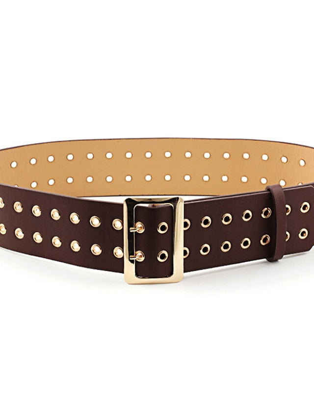 Unisex Wide Belt Corset Belt PU Leather Prong Buckle Eyelet Casual Classic Party Daily Black Coffee for Women