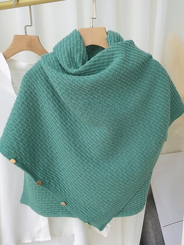 New Autumn Winter Women Ladies Thick Knitting Cape Coat Warm Poncho Oblique Stripe Coat Bohemian Shawl Scarf Solid Women Scarf for Women