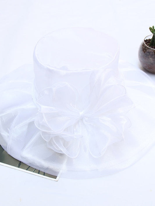 Hat Fedora Hat Black Blue Purple Wedding Party Outdoor Floral Tulle Flower Portable Comfort Breathable for Women