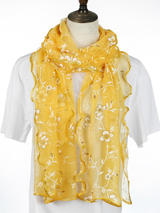 New Flower Embroidery Gauze Scarf Women Travel Holiday Sunscreen Beach Shawl Daily Streetwear Birthday Gift for Women