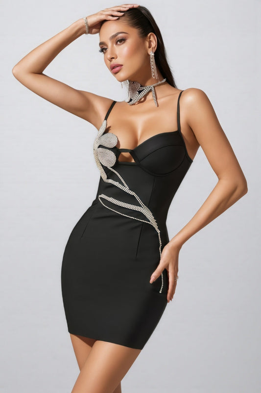 Geri Floral Rhinestone Bandage Mini Dress