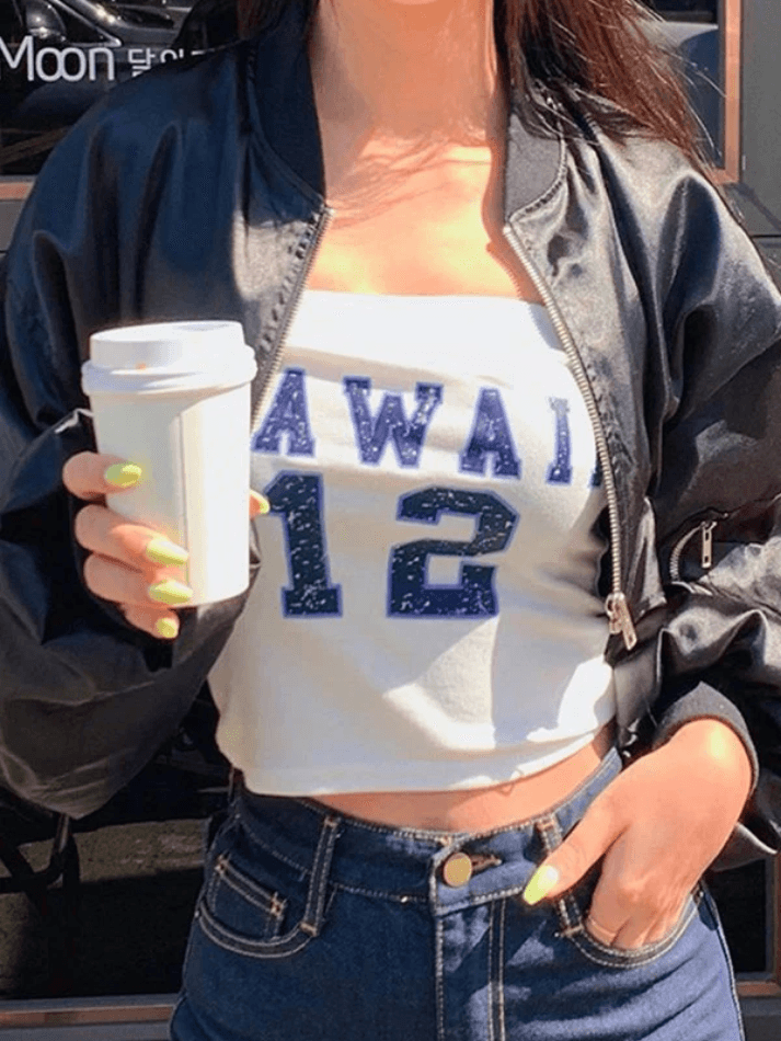 Vintage Letter Print Bandeau Crop Top