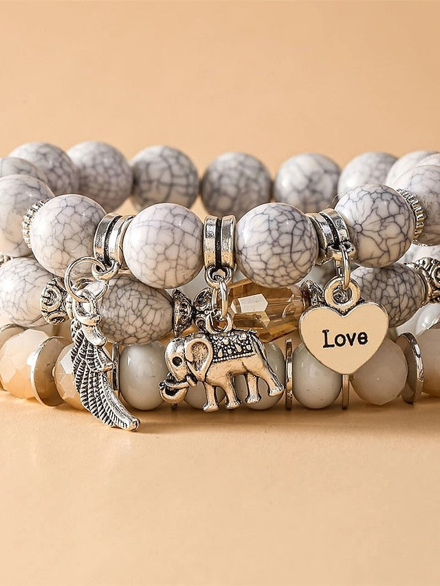 3pcs Bead Bracelet Layered Vintage Theme Fashion Personalized Simple Elegant Holiday Resin Bracelet Jewelry White For Gift Daily Holiday Birthday Festival for Women