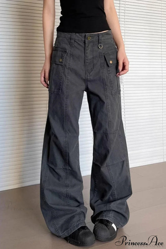 Washed Multi Pocket Flared Cargo Pants