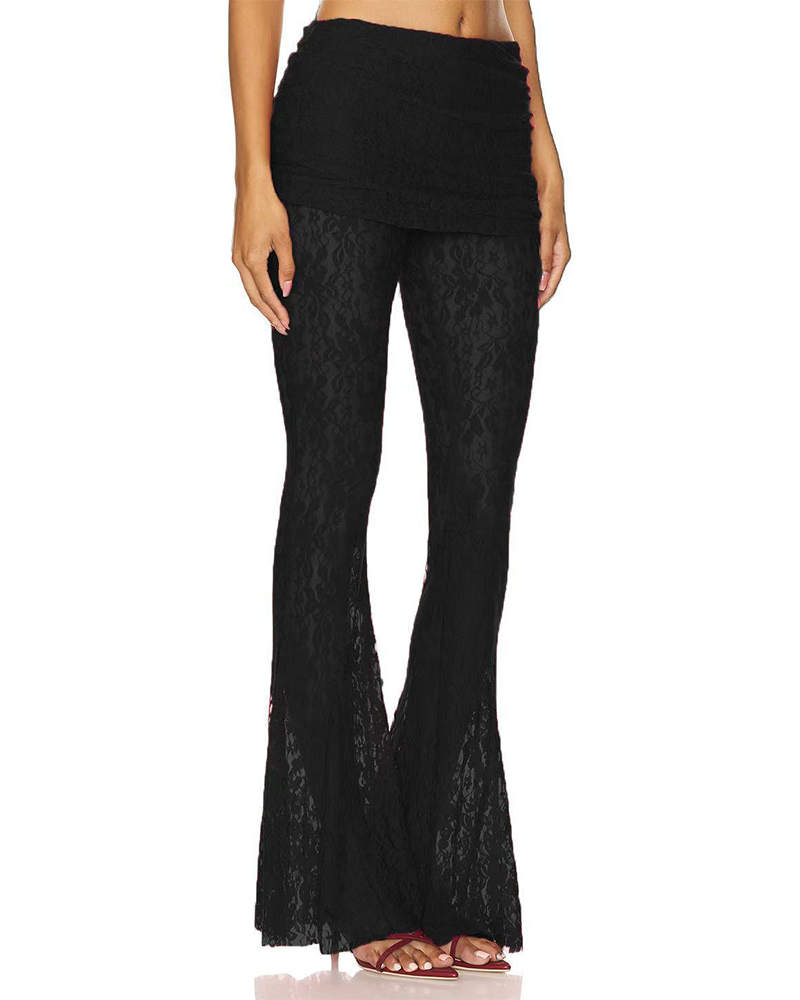 Lace High-Rise Casual Flared Trousers