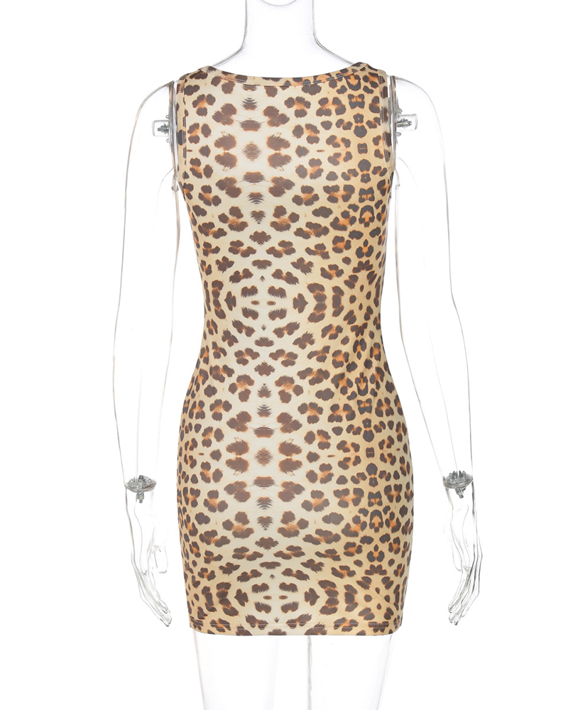 Leopard Print Lace Trim Dress