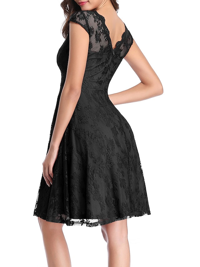 1950s Vintage Vintage Dress Mini Dress Holiday Date Lace Plain Crew Neck Short Sleeve Summer Spring Navy Black S M L XL for Women