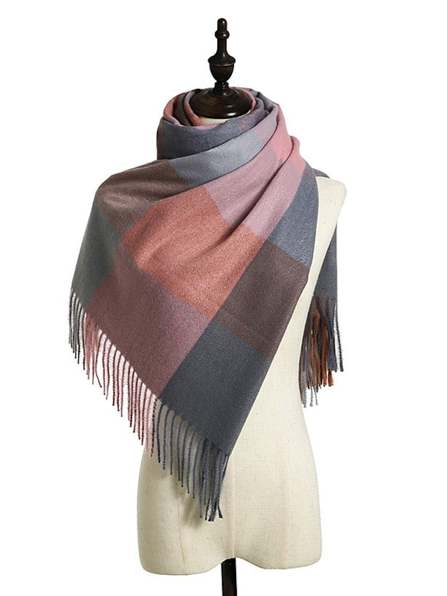 Shawls & Wraps Outdoor Dailywear Holiday Grey Wine Blue Scarf Plaid for Women