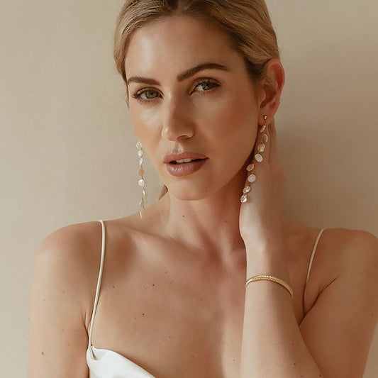 Baroque Petal Pearl Drop Earrings in 18K Gold Plated Cable Chain