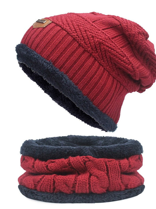 Men's Slouchy Beanie Hat Winter Warm Set Outdoor Home Daily Solid / Plain Color Knitting Casual Casual / Daily 1 Pack for Women