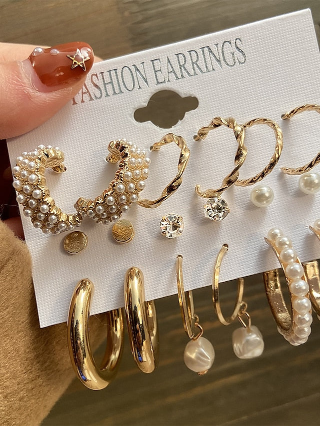 pearl ladies earrings creative french retro gold earring set 6 piece for Women