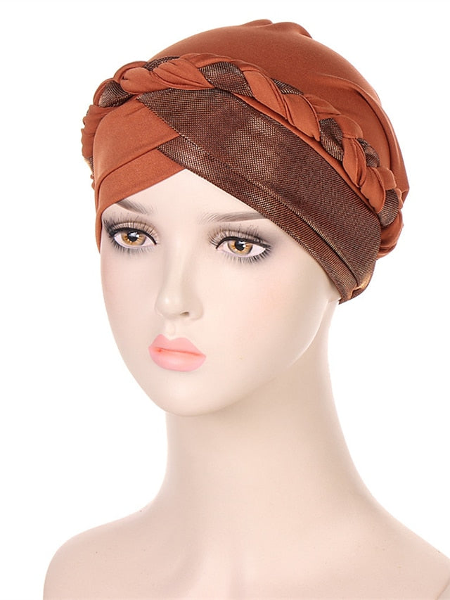 Muslim Turban Glitter Braids Women Forehead Cross Inner Hijab Islamic Head Wrap Arab Underscarf Bonnet Stretchy Cap for Women