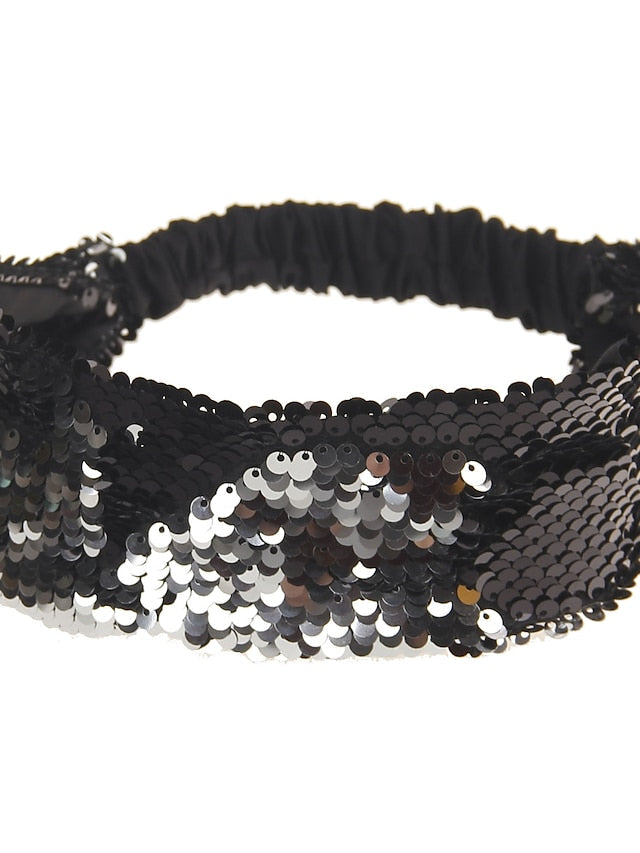 1PC Hairpins Hair Band For Outdoor Daily Sequins Fabric Black White Blue for Women