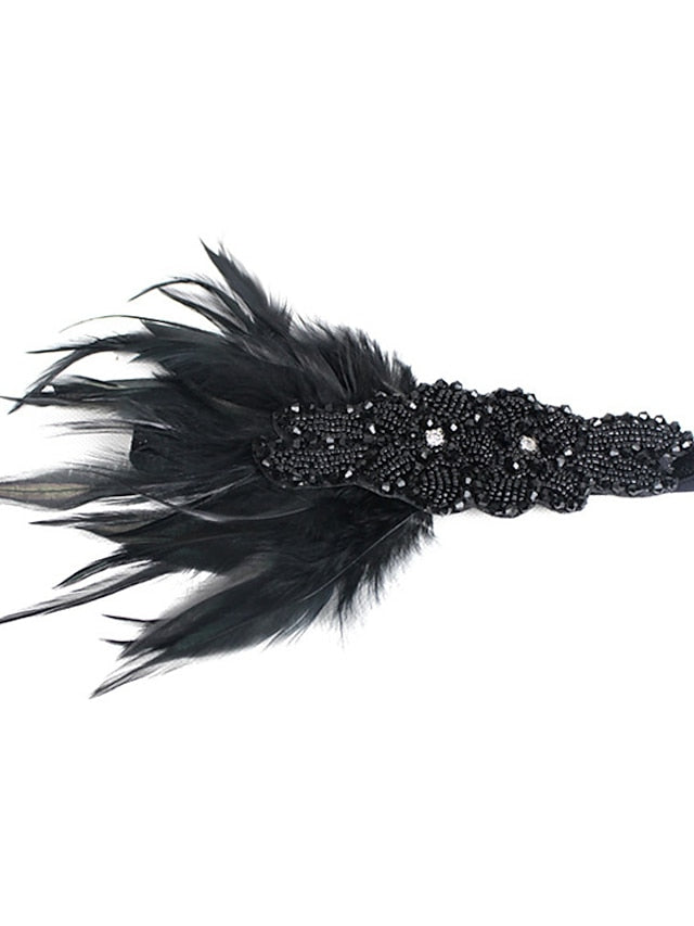 Hair Tie Textured Party Feather Headwear / Imitation Diamond / Wedding / Party Evening / Gold / Black for Women