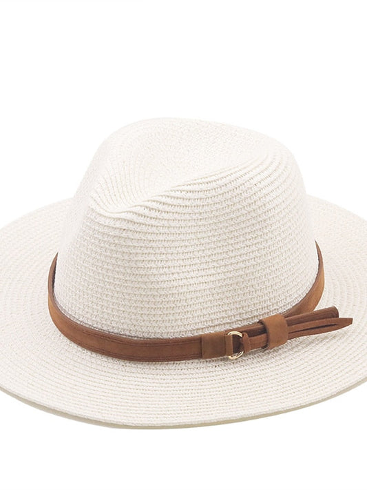 New Summer Straw Sun Hat Women Wide Brim Summer Outing Sun Visor Holiday Cool Hat Seaside Beach Sunscreen Hat Lady Jazz Hat for Women
