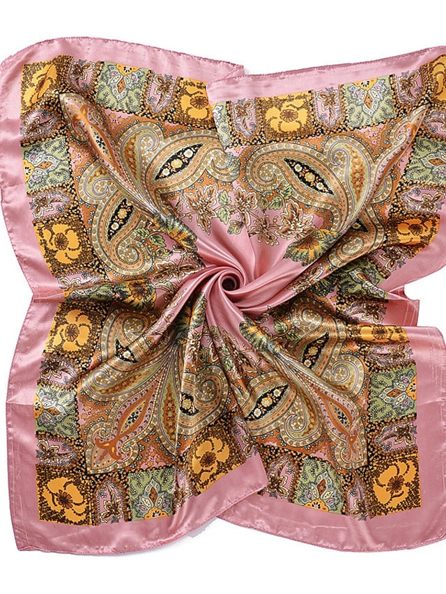 New Fashion Women Silk Scarf Square Holiday Print Head Scarfs Female Satin Hijab Scarves Shawl Wrap Lady Headband Foulard for Women