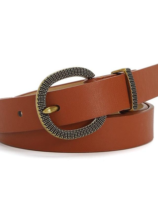 PU Buckle Belt PU Leather Metal Bucke D-ring Classic Party Work Black Camel Brown Beige for Women